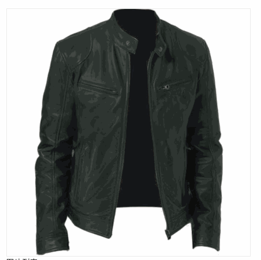 2023 men's slim fit leather motorcycle jacket with diagonal zipper and stand collar in black PU leather