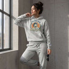 Champion Hoodie in gold with mountain quote, heavyweight and moisture-wicking design