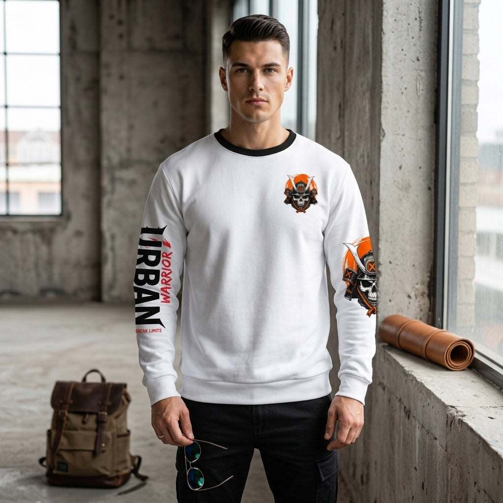 Dragon emblem sweatshirt with hand-sewn design in streetwear style