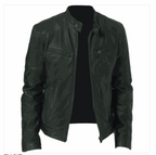 2023 men's slim fit black leather motorcycle jacket with diagonal zipper and stand collar