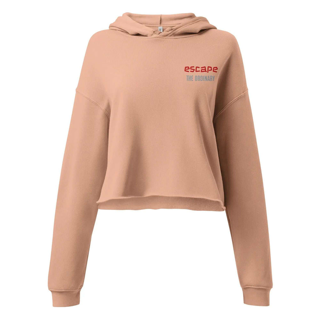 Escape The Ordinary crop hoodie with raw hem and dropped shoulders in streetwear style